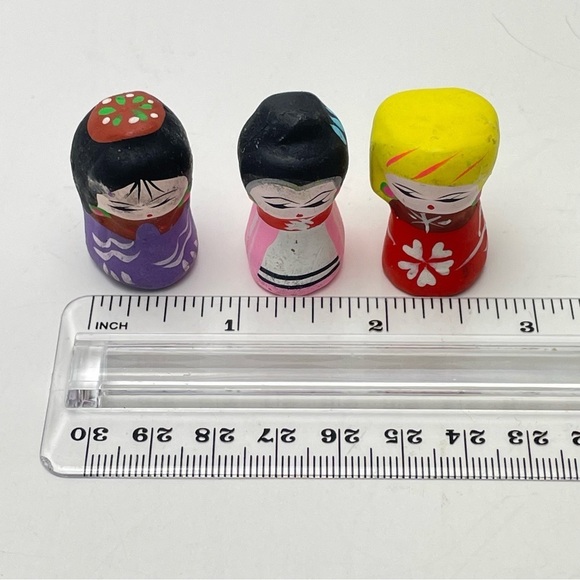 VINTAGE Hand Painted Kokeshi 1” Clay Dolls Lot of 3 - Picture 10 of 10